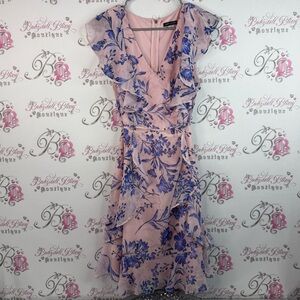 Tommy Hilfiger dress ruffles frilly frills gold charm Floral Pink and Blue Dress
